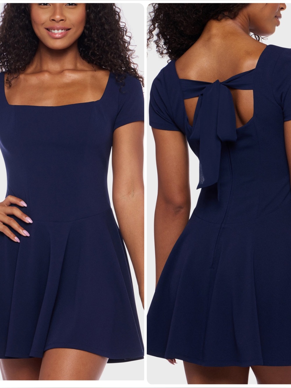 NWT B Darlin Juniors Navy Scuba Crepe Square-Neck Fit & Flare Dress Size 9/10